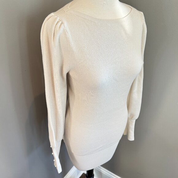 NEW Ann Taylor Cream Toned Pearl Cuff Sweater - Picture 4 of 11